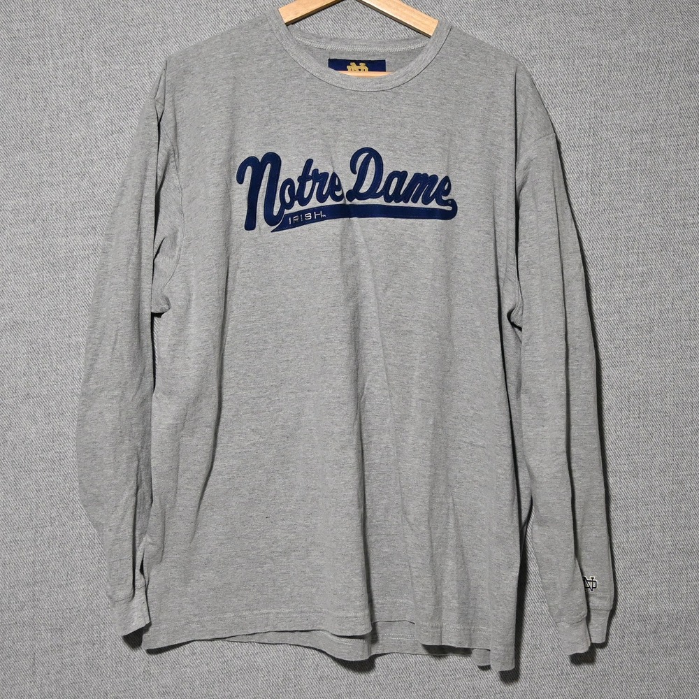 Champion Notre Dame Long Sleeve Shirt Mens XL Grey Collegiate Graphic Tee